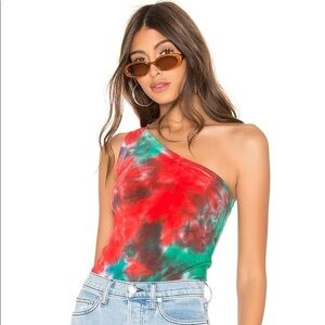 Cotton Citizen Tie dye asymmetric one strap bodysuit